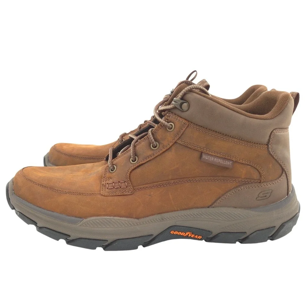 Skechers Respected Boswell Boots Mens 13M Brown Leather Hiking Shoes Cushion NEW